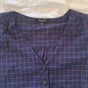 Madewell navy grid button up blouse